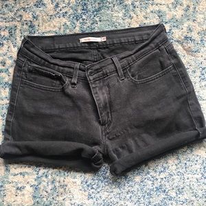 Black denim shorts